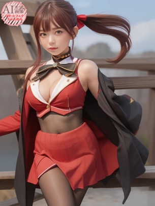 【宝鐘マリン】ストッキングじゃなくてパンストを履いた船長のコスプレがとってもフェチかったので撮影させてもらった三次風画像【AI写真】