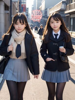 【黒ストJK】街行くカワイイ黒タイツ女子校生ちゃんを撮らせてもらいましたー♪的な三次風街撮り画像 part3【AI写真】