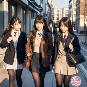 【黒ストJK】寒くなってきて街に増え始めた黒タイツ女子校生ちゃんを撮影した三次風画像【AI画像】