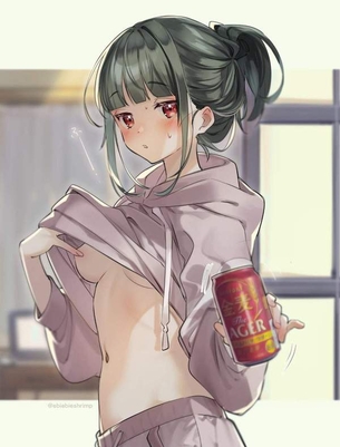 【エロ配信者】ノーブラパーカー女子の二次エロ画像