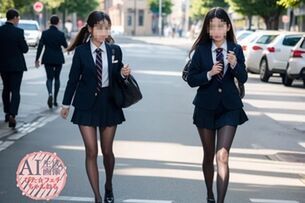 【JK】黒パンストや黒タイツを履いた女子校生ちゃんを街撮りした三次盗撮風画像 part3【AI画像】