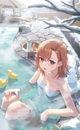 【場所によってはマナー違反】タオル巻いたまま温泉に浸かる女子の二次エロ画像