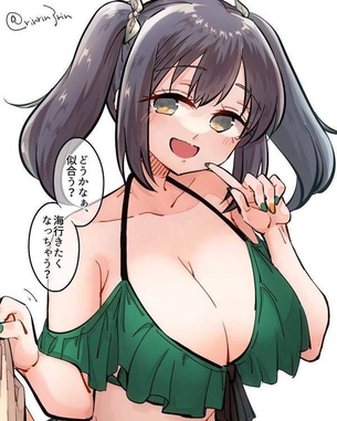 【思想強そう(偏見)】グリーンビキニ女子の二次エロ画像