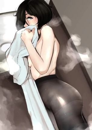 【一言物申しそう】トップレス黒ストッキング女子の二次エロ画像