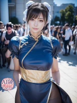 【タイツ太もも】春麗のコスプレをしたコスプレイヤーさんを撮影させてもらった三次風画像【AI写真】