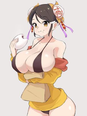 【胸に全部栄養行きそう】巨乳がご飯食べてる二次エロ画像