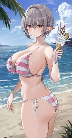 【海】アイス食べてるビキニ女子の二次エロ画像【プール】