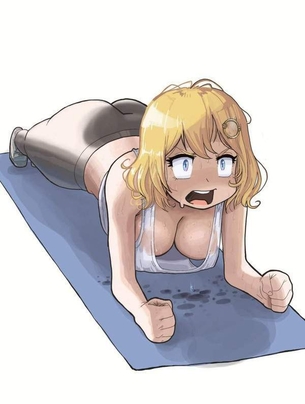 【胸チラ多発】腕立て伏せしてる女子の二次エロ画像