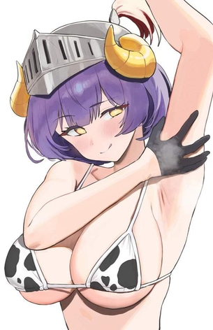 【自分を分かってる】巨乳牛柄ビキニ女子の二次エロ画像