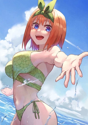 【サイズ感がほぼメロン】グリーンビキニと巨乳の二次エロ画像