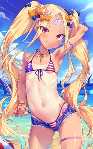 【せめて心は大きく】貧乳だけどアメリカ国旗柄のビキニ着てる二次エロ画像