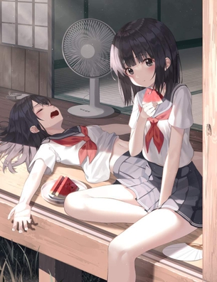 【ともだちができた】スイカ食ってる女子の二次画像