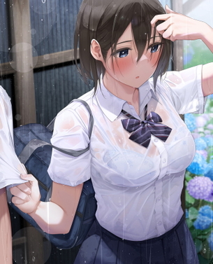 【二次】雨で制服がびしょ濡れ透け透けなJKたちの二次エロ画像くれ！Part5【透けブラ】