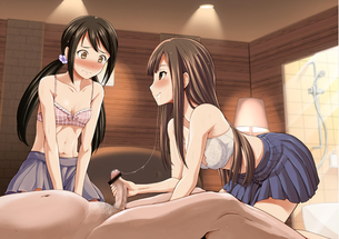 【富豪の遊び】男1女2の3Pしてる二次エロ画像