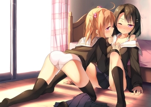 可愛らしい女の子同士でイチャイチャラブラブしている二次元百合画像（50枚）