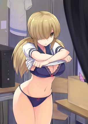 【着替え】上着を脱いでる最中の二次エロ画像