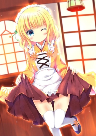 スカートたくし上げて生おかずをご提供してくれる出来る女の子の二次元エロ画像