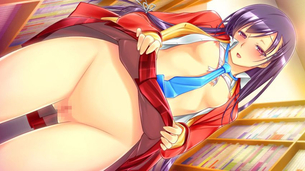 スカートをたくし上げて・・・どうしちゃった？おまんこ見られたいの？っていう変態女の二次元エロ画像