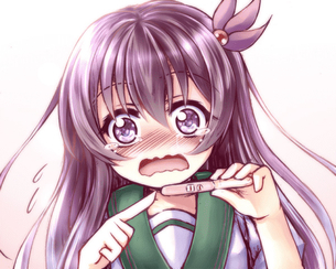 【大丈夫？】陽性の妊娠検査薬を複雑な表情で眺めてる二次エロ画像【腹パンす・・・