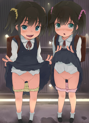 【瓜二つ】双子と3Pしてるっぽい二次エロ画像