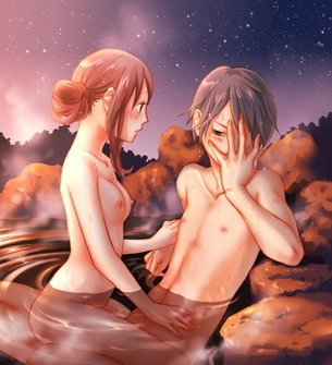 【迷惑客】温泉の露天風呂でセックスしてるカップル達の二次エロ画像