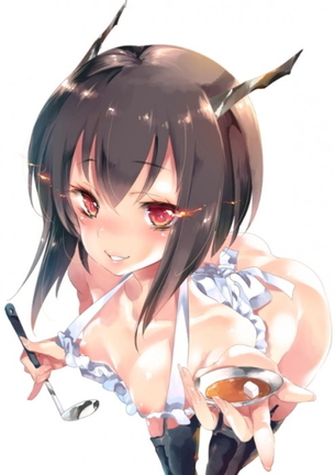 【二次】裸エプロンで料理するふりしてエッチを誘ってるスケベっ娘画像