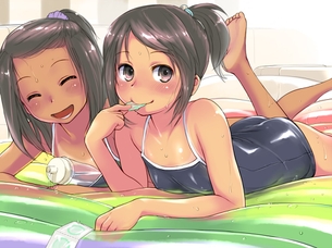 【スク水】スクール水着を来た貧乳美少女の二次エロ画像
