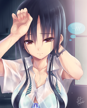 【濡れ透け】水で濡れてブラジャーがスケスケ状態な二次エロ画像