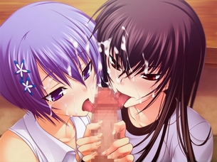 【二次】二人の女の子にオチンチンを舐めてもらってるダブルフェラのエロ画像