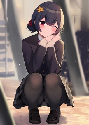 【黒ストJK】黒タイツ女子校生のパンチラが見れてラッキーな二次画像
