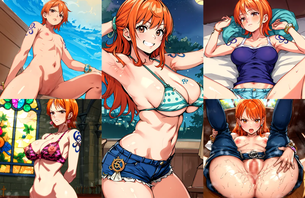 あの有名女海賊ナミさんの少女時代から成長後のエッチなイラストを詰め合わせたAIエロ画像260枚まとめ！ [AI Generated]