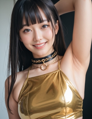 【AI腋フェチ画像】金色シャツで腋を見せるAI美女 [AI Generated]