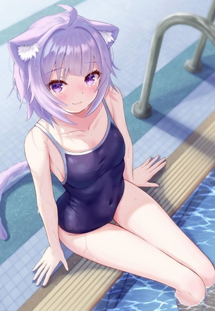 【二次】暑いのでプールサイドで涼しげなスクール水着女子画像【スク水】