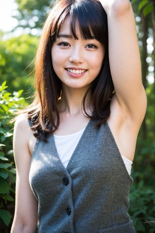 【AI腋フェチ画像】森の中で腋を見せる25歳AI美女 [AI Generated]