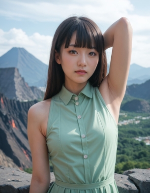 【AI腋フェチ画像】遠くに火山、近くにAI美女の腋 [AI Generated]