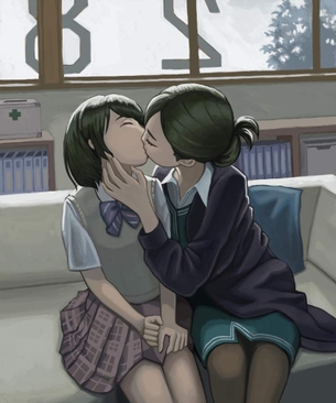 【事前】このあと滅茶苦茶百合ックスしそうなドエロい接吻を交わしてる女の子同士のレズキス二次画像【ベロチュー】