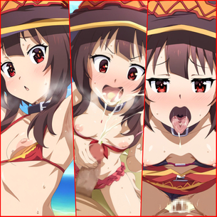 【画像】このすばの水着めぐみんのエチかわボディーがエロエロで興奮したメンズ達がHイラスト（この素晴らしい世界に祝福を）