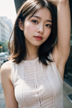 【AI腋フェチ画像】霧の街で腋を見せるAI美女 [AI Generated]