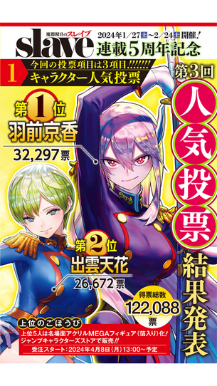 『魔都精兵のスレイブ』の最新人気投票、アニメ効果でメインヒロインが初めて1位になる！