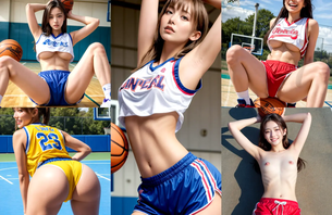 バスケットボールをしているエッチな美女達をよく見たらおっぱいモロ出し？！なAIエロ画像256枚まとめ！ [AI Generated]