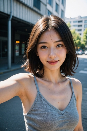 【AI腋フェチ画像】都市部のビルの間で腋を見せるAIお姉さん [AI Generated]