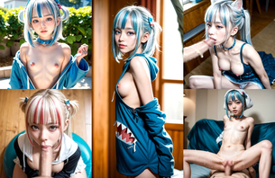 人気VTuberのGawr GuraちゃんのコスプレAIエロ画像410枚まとめ！童顔貧乳美少女たちがロリ鮫娘に大変身！ [AI Generated]