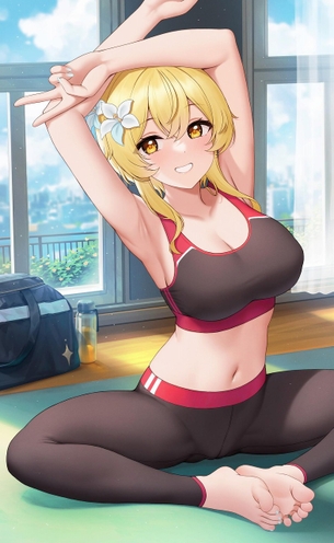 【レギンス】ヨガマットの上でストレッチしてる女の子の画像【スポブラ】