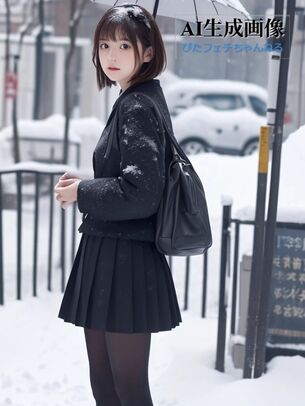 【黒ストJK】雪の街を登下校する女子校生ちゃんは黒タイツで防寒できてえらい三次風街撮り画像 part6【AI画像】