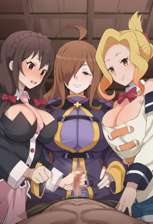 このすばキャラたちに屈辱的な手コキを喰らうエロ画像集