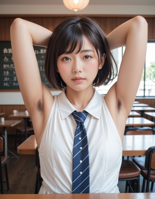 【AI腋毛フェチ画像】カフェでAI彼女の腋毛が見えた [AI Generated]