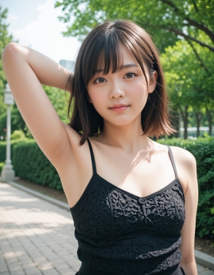 【AI腋フェチ画像】公園で腋を見せる純情可憐なAI美女 [AI Generated]