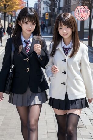 【黒ストJK】街行くカワイイ黒タイツ女子校生ちゃんを撮らせてもらいましたー♪的な三次風街撮り画像 part4【AI画像】