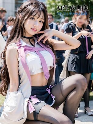 【 博衣こより？】黒ストこよちゃんのコスプレをしてるレイヤーさんを生成してたら少しアレンジが加わってしまった三次風画像【AI画像】