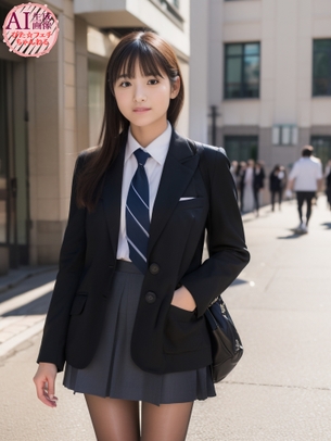 【JK】街行くカワイイ黒スト女子校生ちゃんを撮らせてもらいましたー♪的な三次風画像【AI写真】